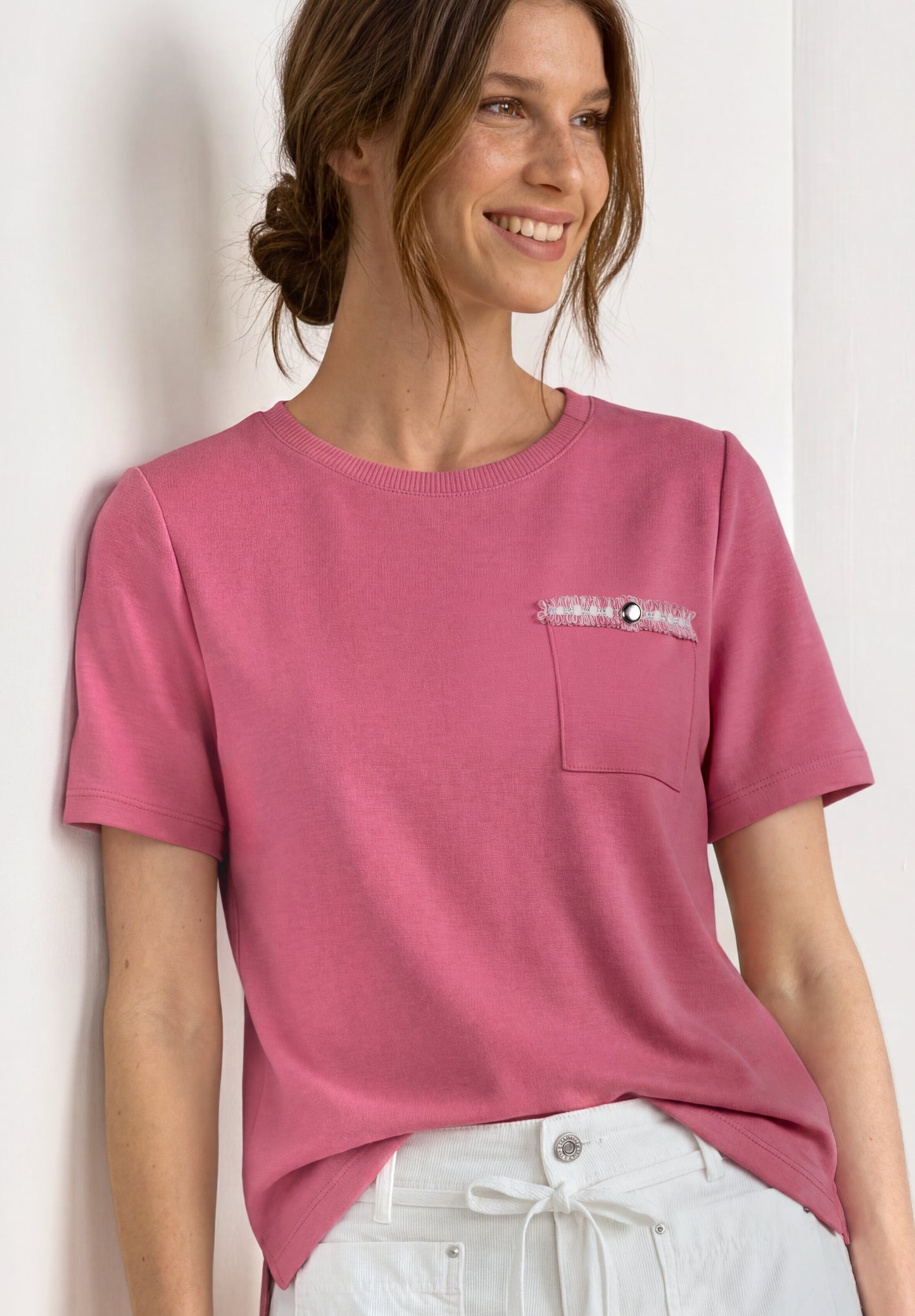 Street One - T-Shirt mit dekorativer Brusttasche - Farbe: blush berry