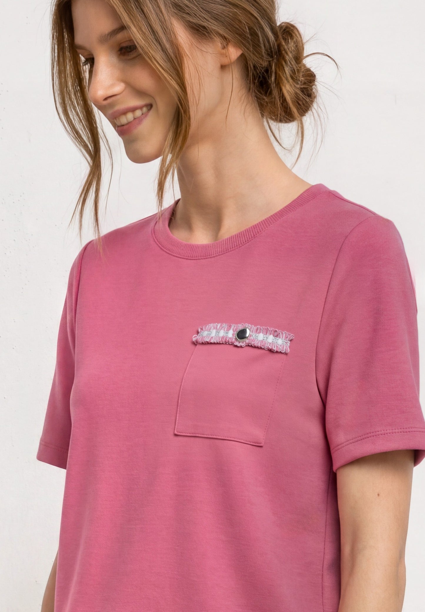 Street One - T-Shirt mit dekorativer Brusttasche - Farbe: blush berry