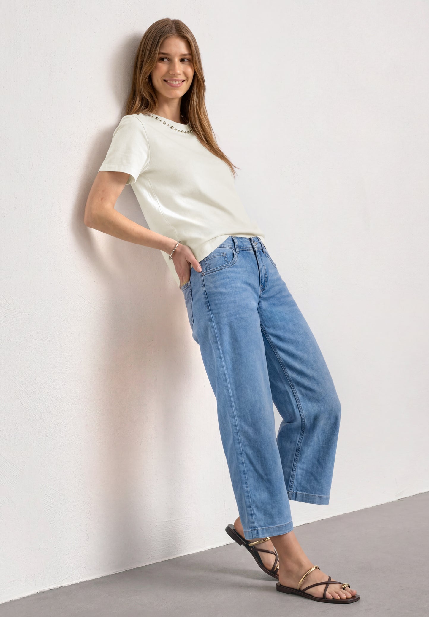 Street One - Damen T-Shirt mit Rundhals und dekorativen Details - Farbe: off white