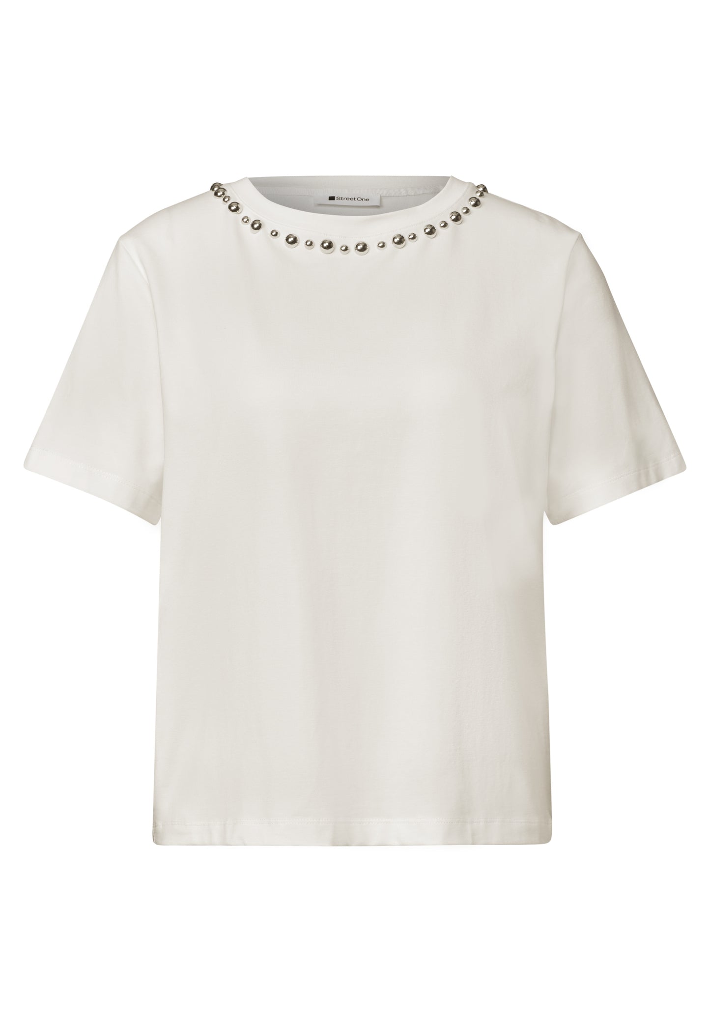 Street One - Damen T-Shirt mit Rundhals und dekorativen Details - Farbe: off white