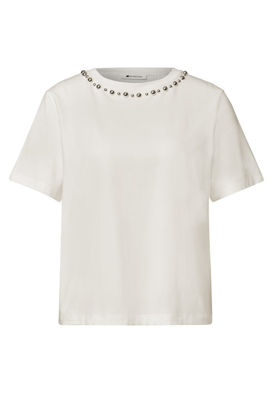 Street One - Damen T-Shirt mit Rundhals und dekorativen Details - Farbe: off white