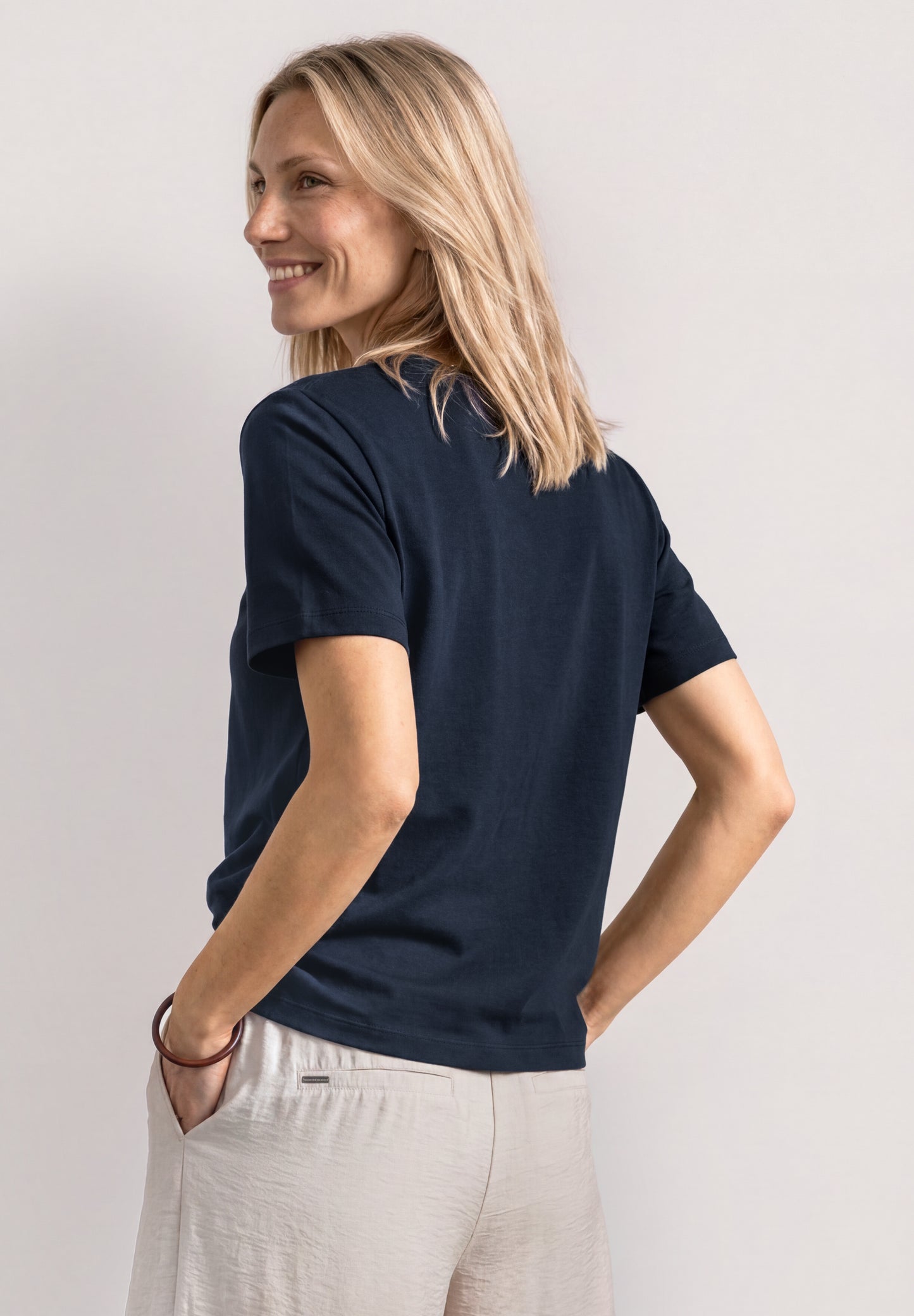 Street One - Damen T-Shirt mit Rundhals und dekorativen Details - Farbe: darkest blue