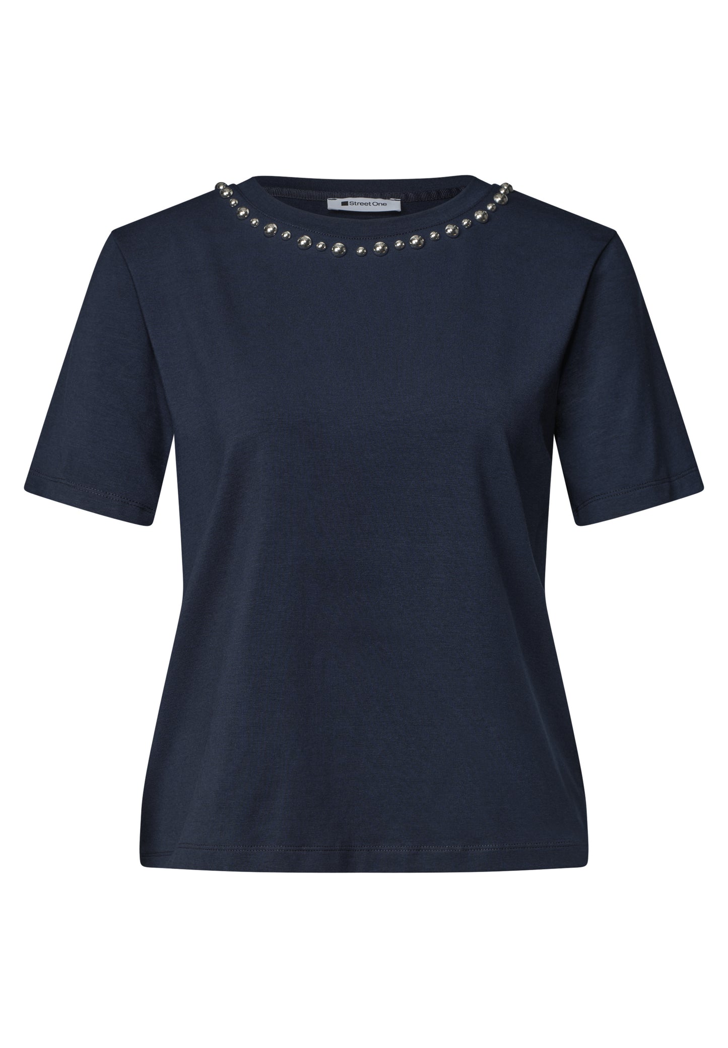 Street One - Damen T-Shirt mit Rundhals und dekorativen Details - Farbe: darkest blue