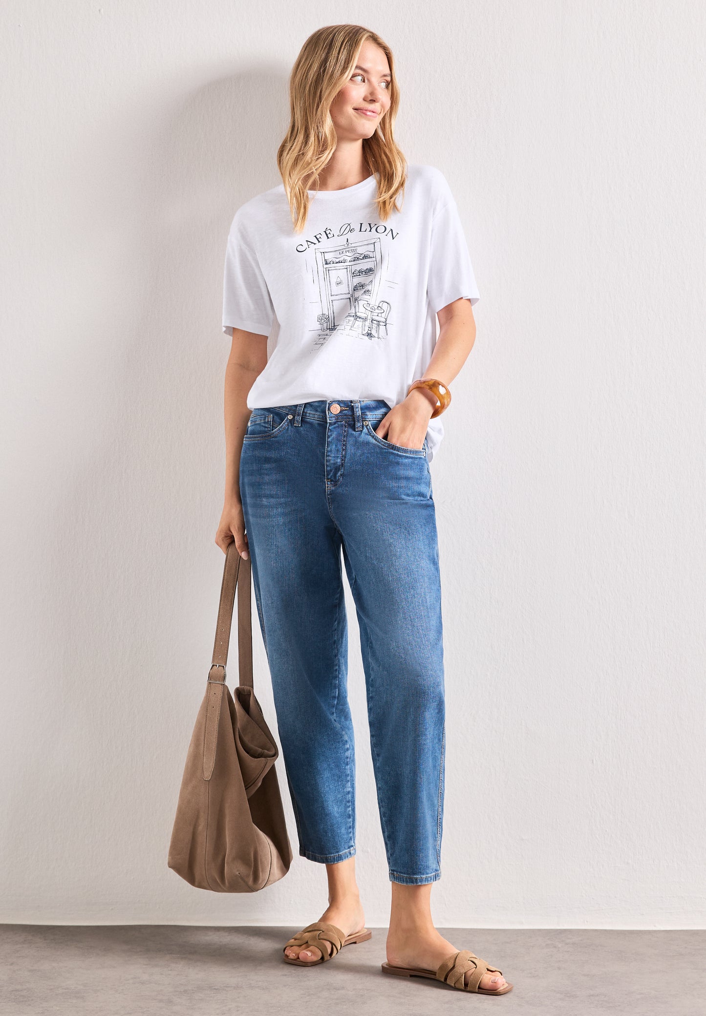 Street One - T-Shirt mit Rundhals und Frontprint - Farbe: White