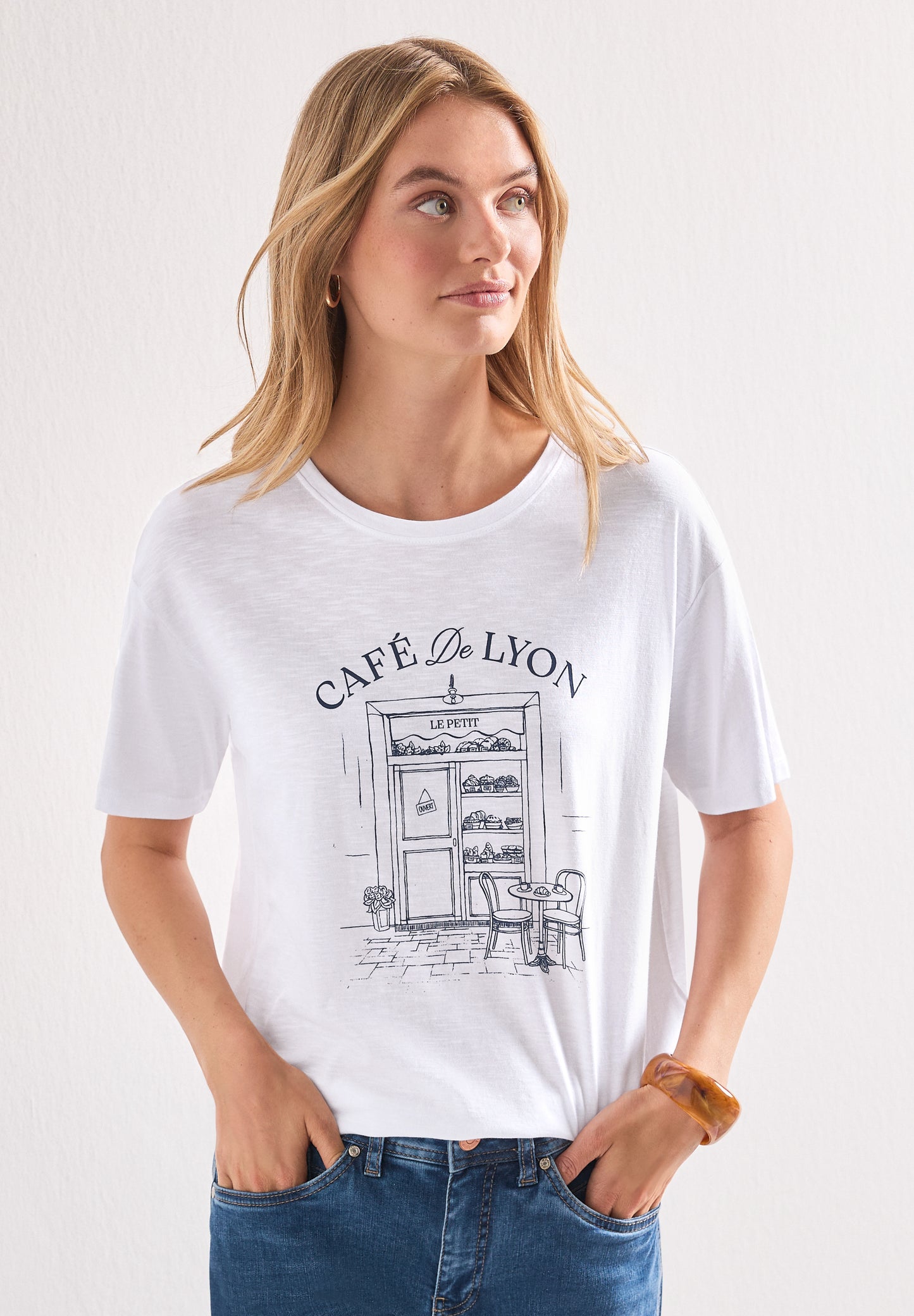 Street One - T-Shirt mit Rundhals und Frontprint - Farbe: White