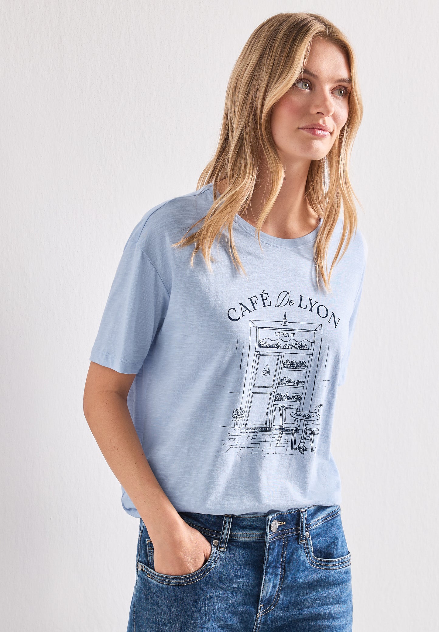 Street One - T-Shirt mit Rundhals und Frontprint - Farbe: whispery blue