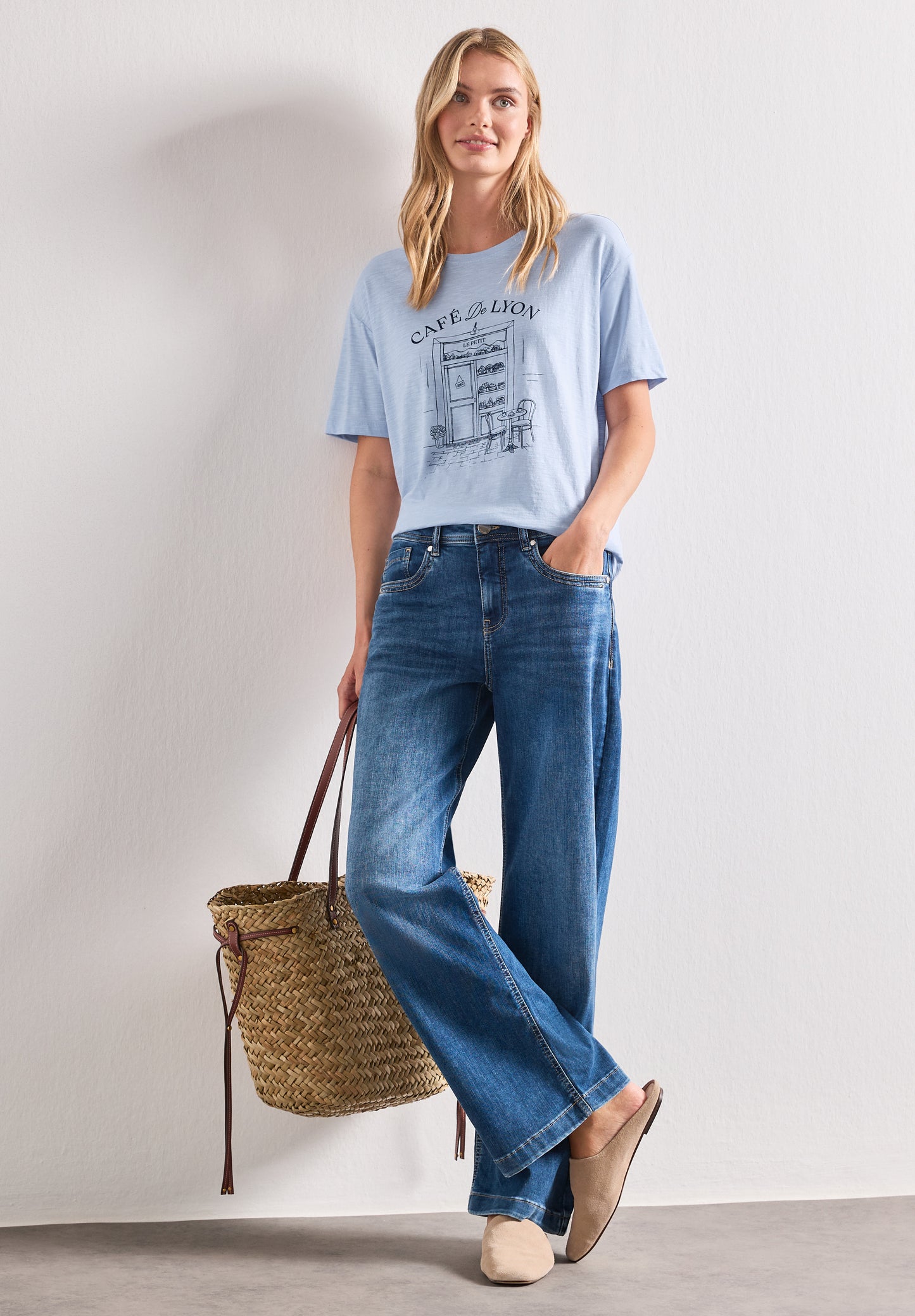 Street One - T-Shirt mit Rundhals und Frontprint - Farbe: whispery blue
