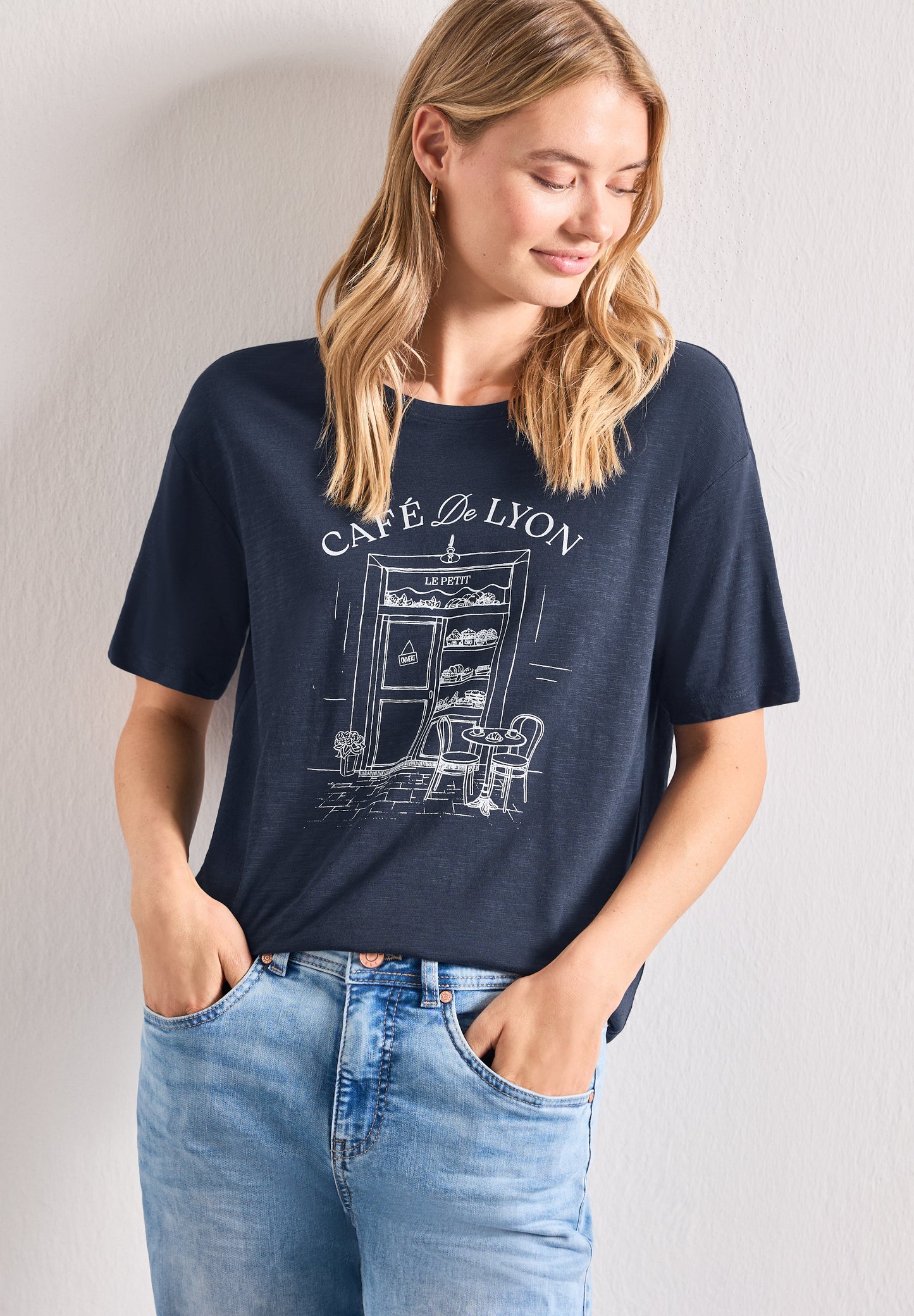 Street One - T-Shirt mit Rundhals und Frontprint - Farbe: darkest blue