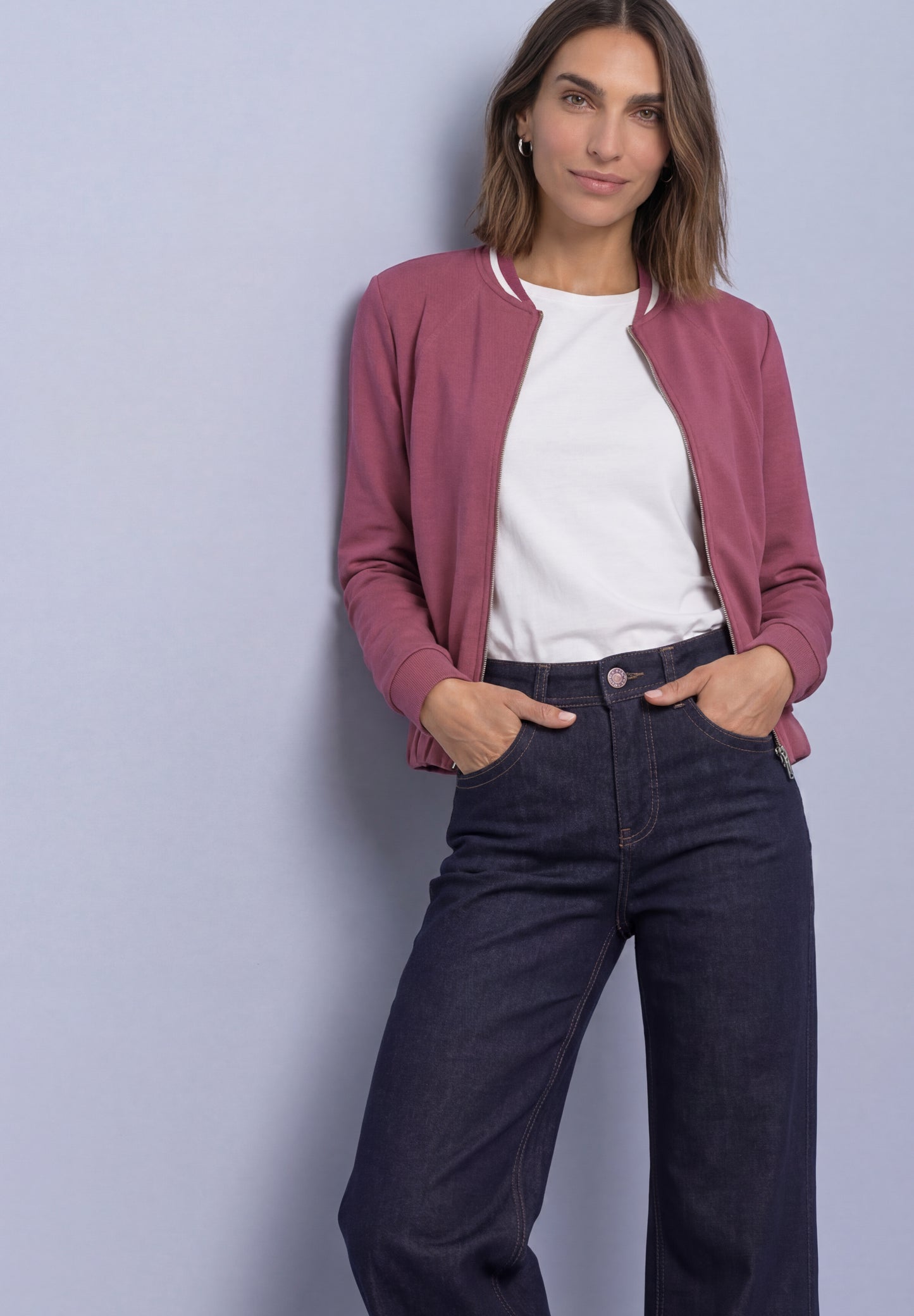 Street One - Langarm Jacke im Silk-Look mit Zipper - Farbe: dark clouded blush