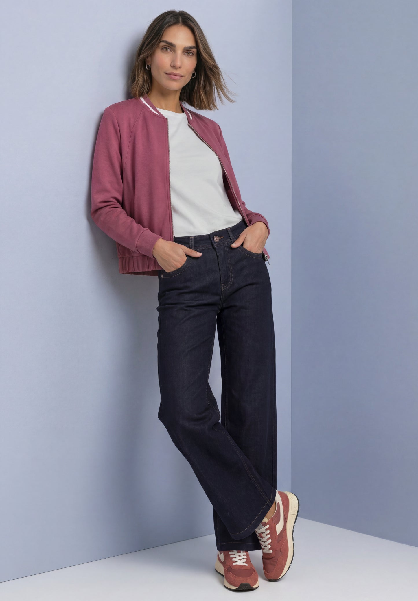 Street One - Langarm Jacke im Silk-Look mit Zipper - Farbe: dark clouded blush