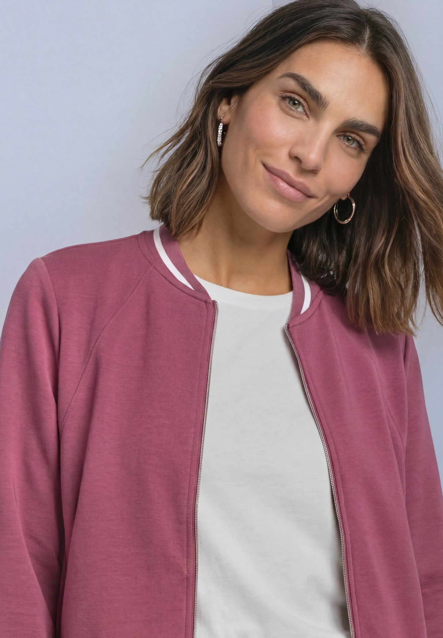 Street One - Langarm Jacke im Silk-Look mit Zipper - Farbe: dark clouded blush