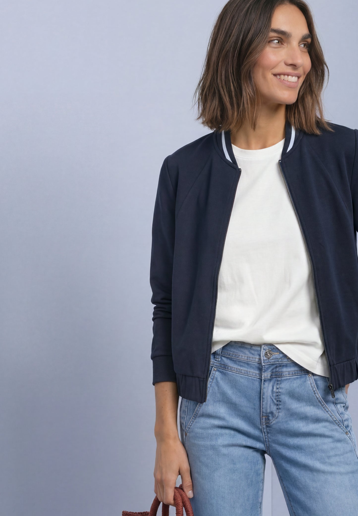 Street One - Damen Jacke im Silk-Look mit Zipper - Farbe: darkest blue