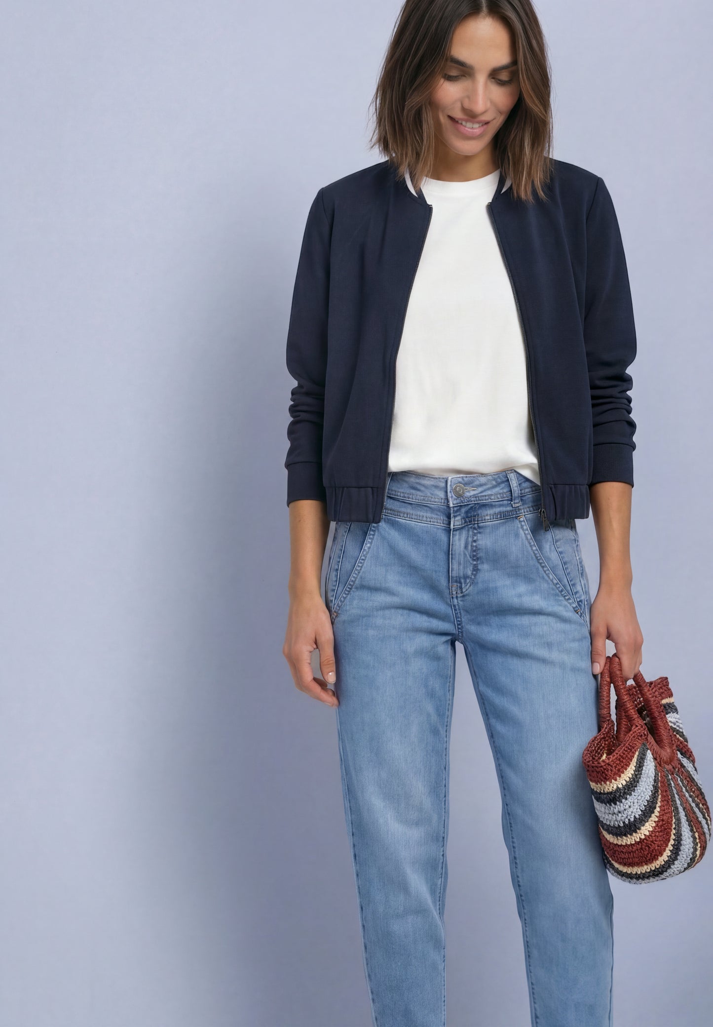 Street One - Damen Jacke im Silk-Look mit Zipper - Farbe: darkest blue
