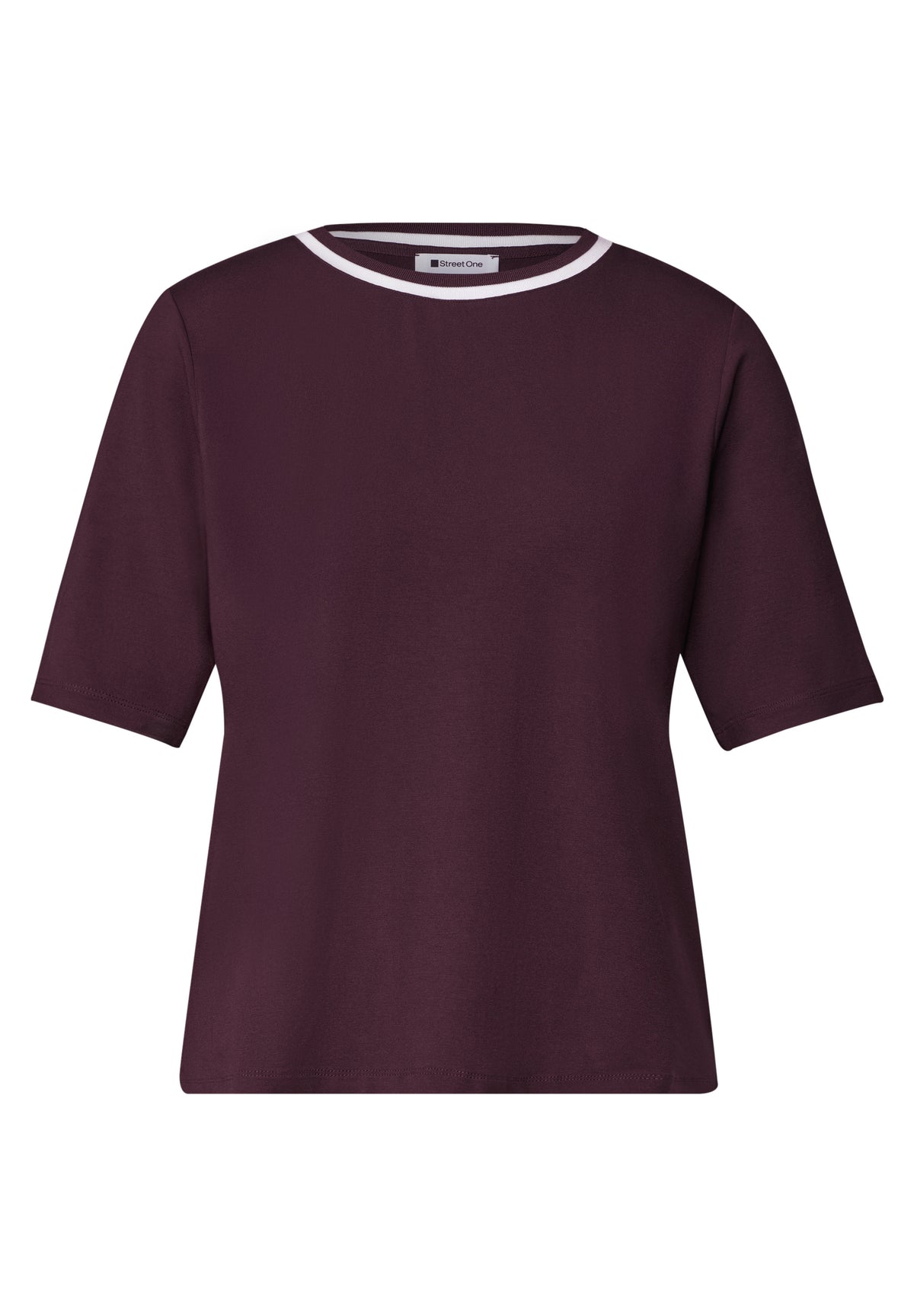 Street One - T-Shirt mit Rundhals und Kontrastdetail - Farbe: rustic rouge