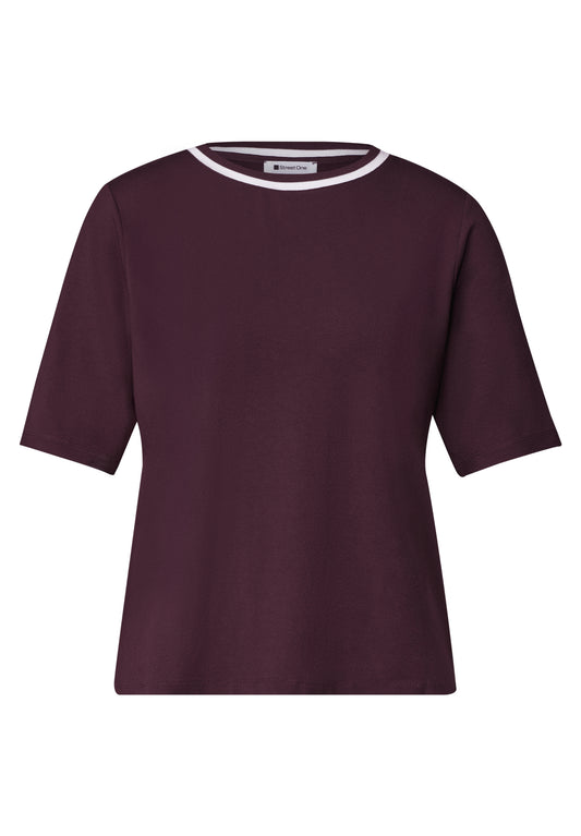 Street One - T-Shirt mit Rundhals und Kontrastdetail - Farbe: rustic rouge