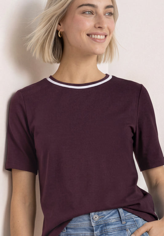 Street One - T-Shirt mit Rundhals und Kontrastdetail - Farbe: rustic rouge