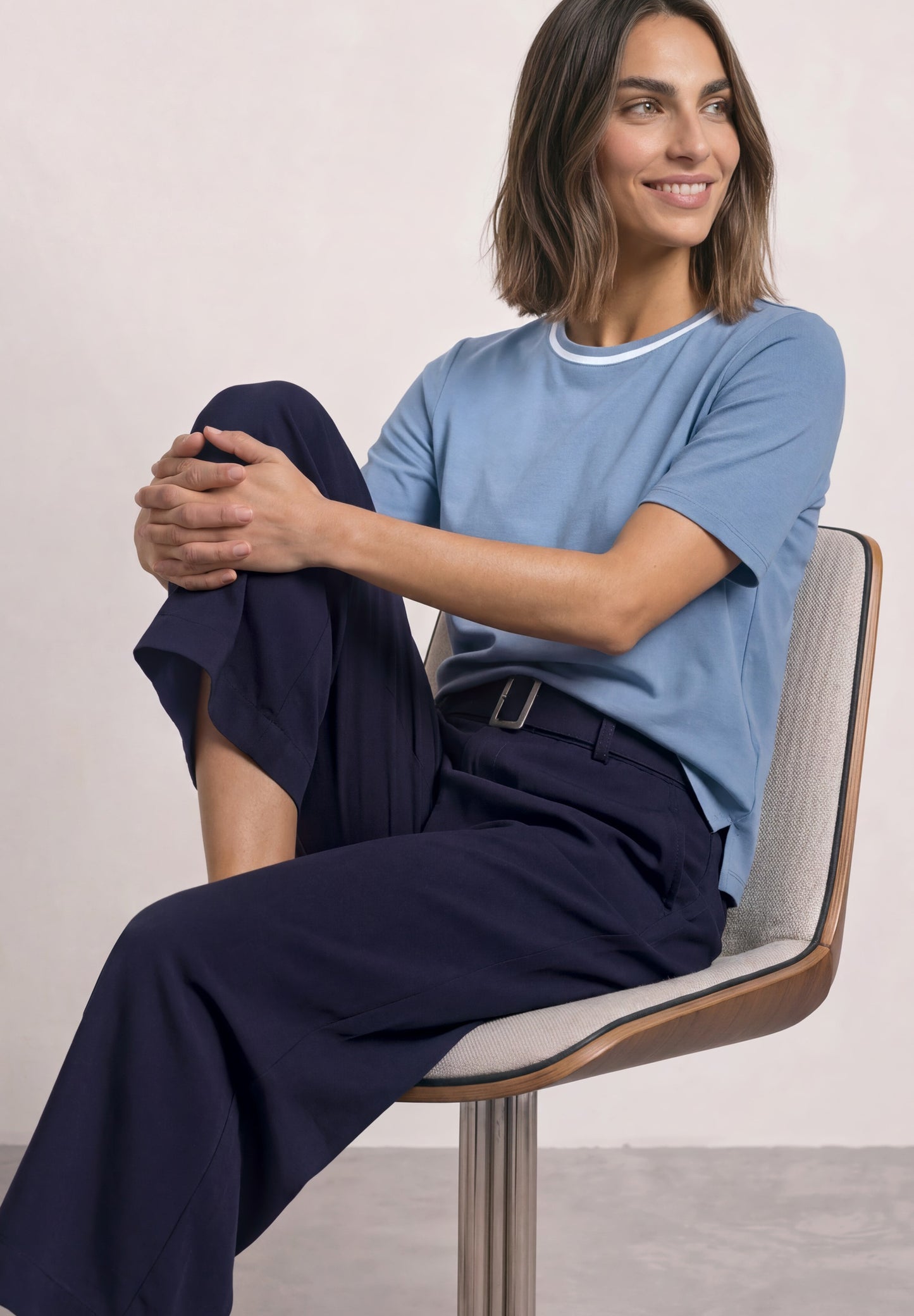 Street One - T-Shirt mit Rundhals und Kontrastdetail - Farbe: northern blue