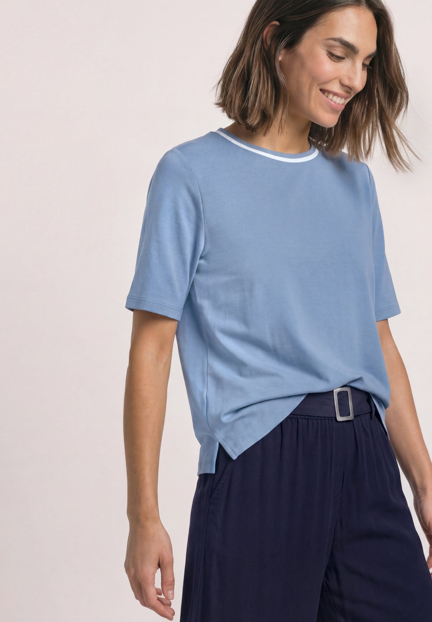 Street One - T-Shirt mit Rundhals und Kontrastdetail - Farbe: northern blue