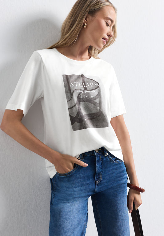 Street One - T-Shirt mit Rundhals und Fotoprint - Farbe: off white