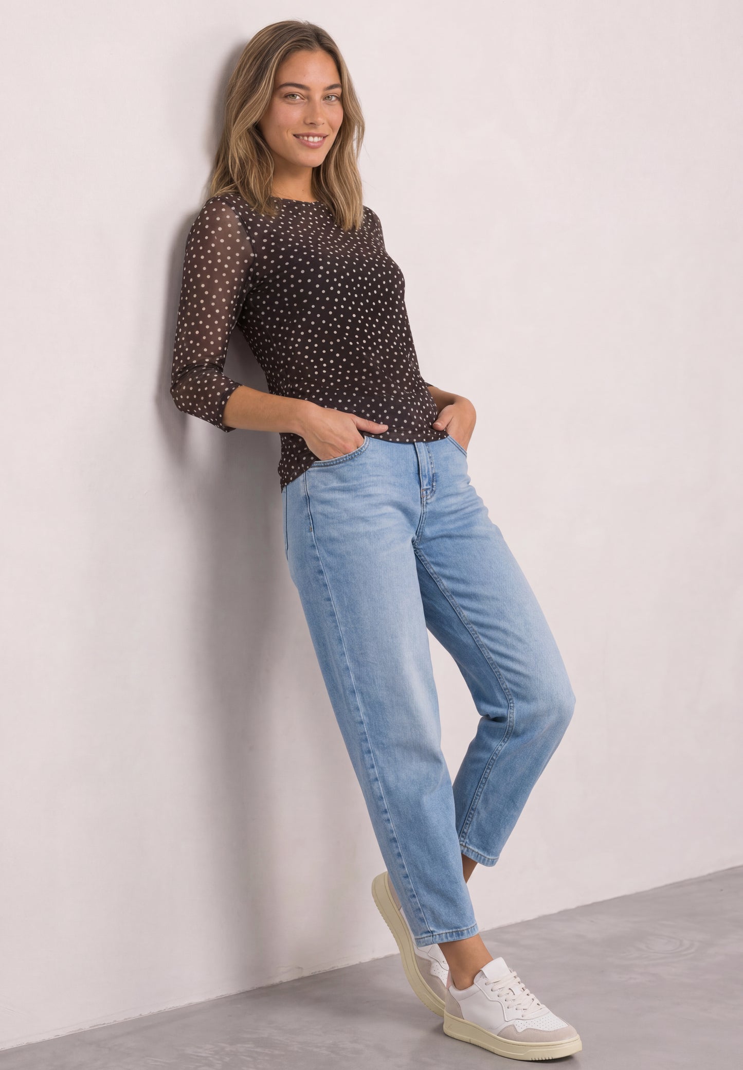 Street One - 3/4-Arm Shirt aus Mesh mit Print - Farbe: black coffee
