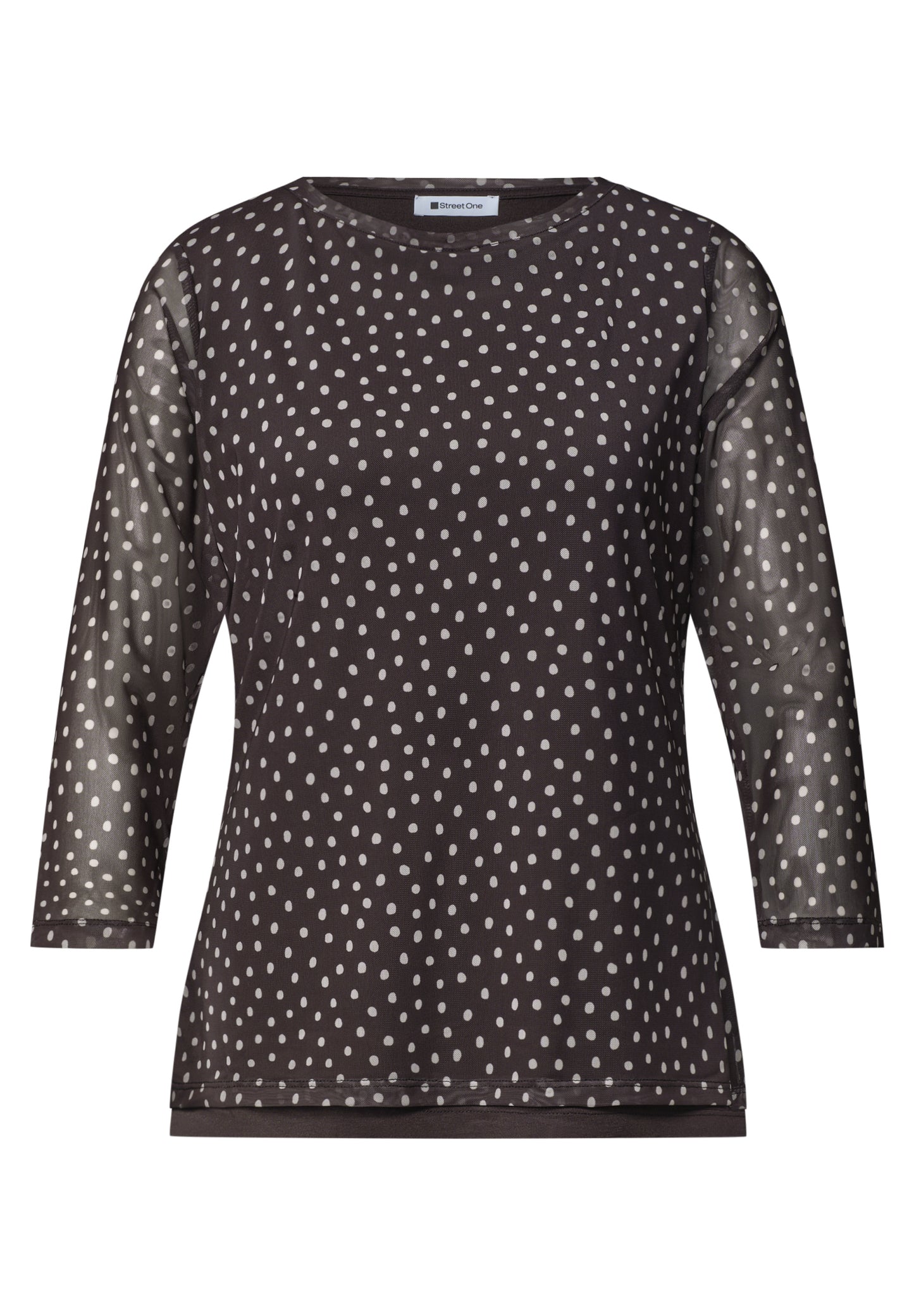 Street One - 3/4-Arm Shirt aus Mesh mit Print - Farbe: black coffee