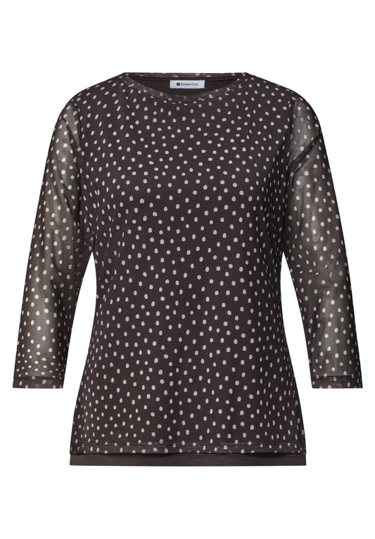 Street One - 3/4-Arm Shirt aus Mesh mit Print - Farbe: black coffee