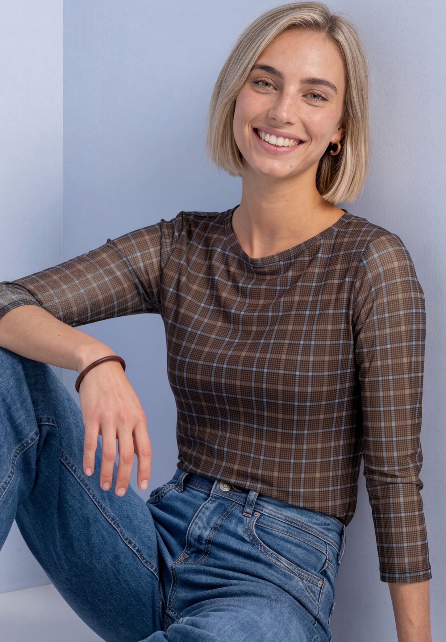 Street One - 3/4-Arm Shirt aus Mesh mit Print - Farbe: silk brown