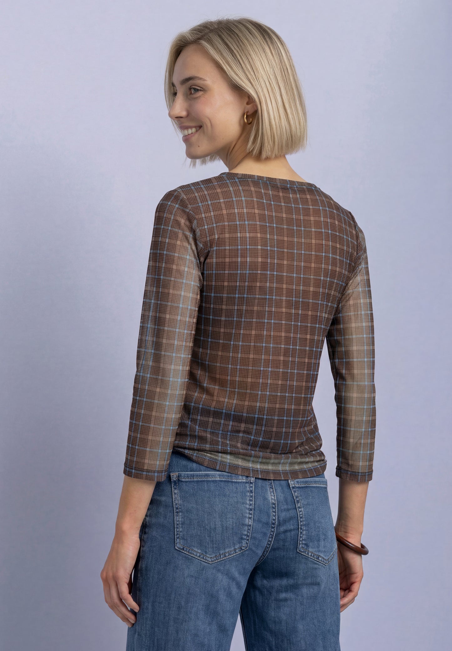 Street One - 3/4-Arm Shirt aus Mesh mit Print - Farbe: silk brown