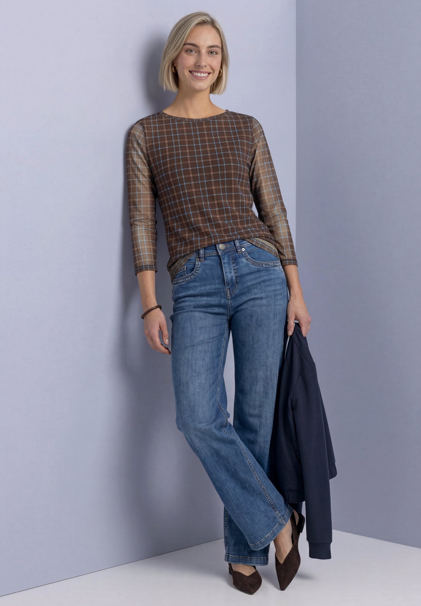 Street One - 3/4-Arm Shirt aus Mesh mit Print - Farbe: silk brown