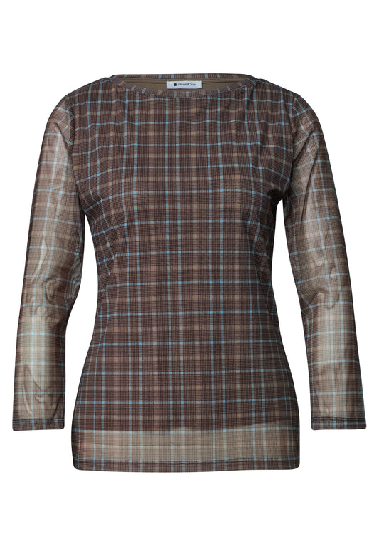 Street One - 3/4-Arm Shirt aus Mesh mit Print - Farbe: silk brown