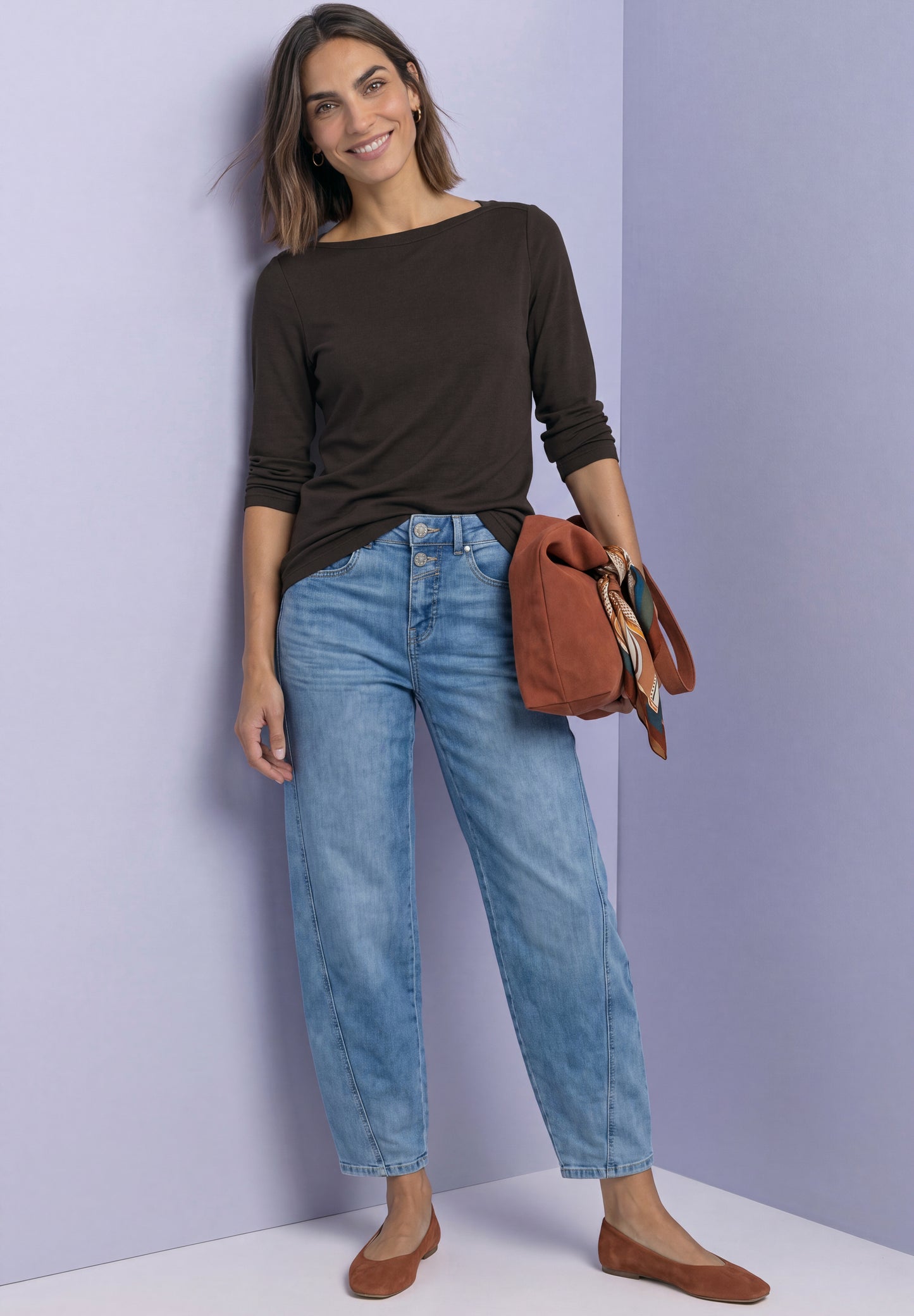 Street One - Basic Shirt mit U-Boot-Ausschnitt - Farbe: black coffee