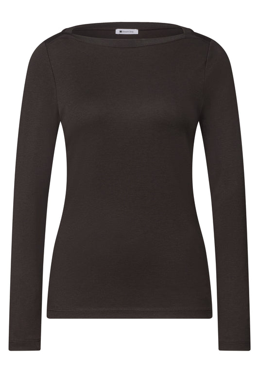 Street One - Basic Shirt mit U-Boot-Ausschnitt - Farbe: black coffee
