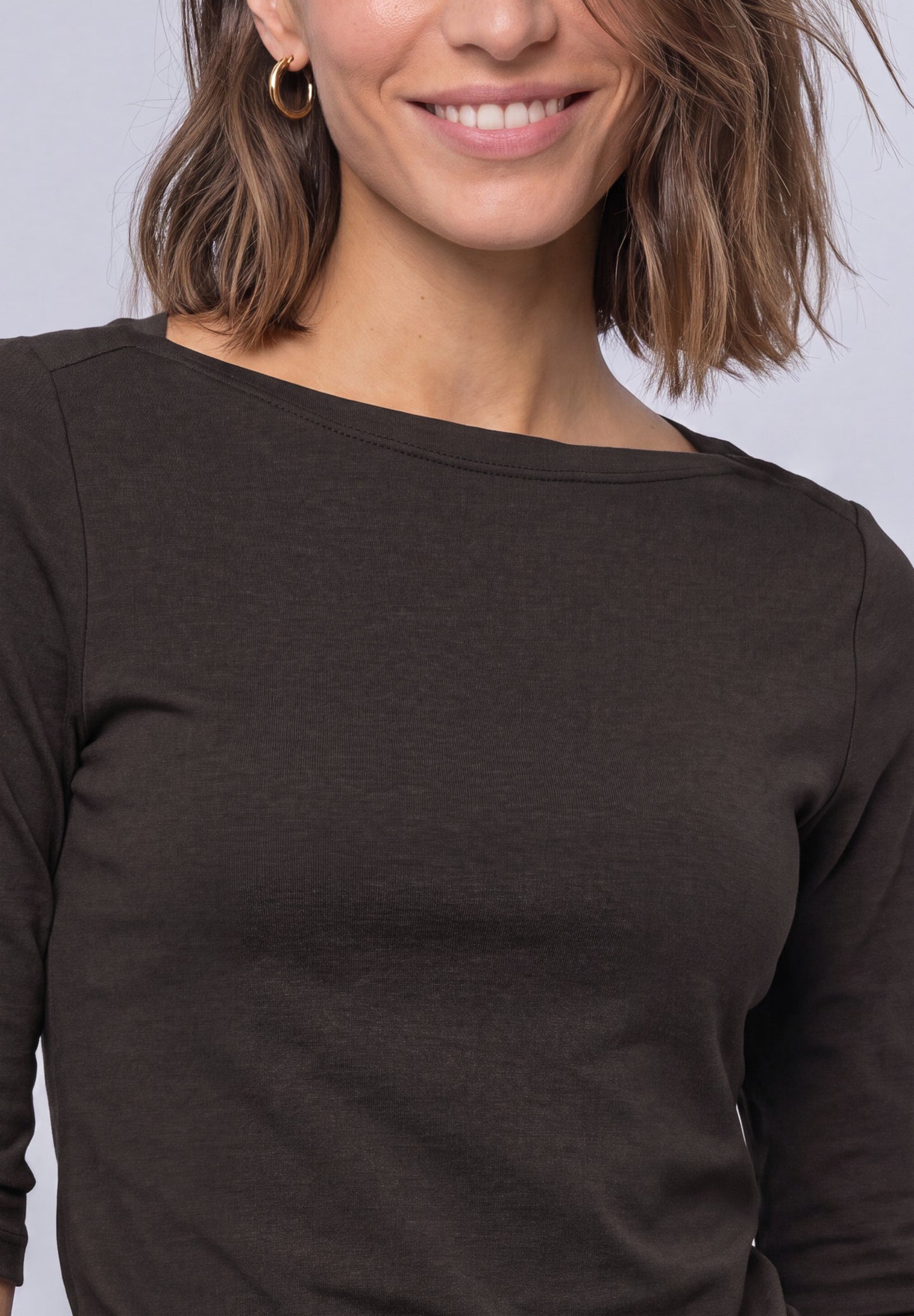Street One - Basic Shirt mit U-Boot-Ausschnitt - Farbe: black coffee