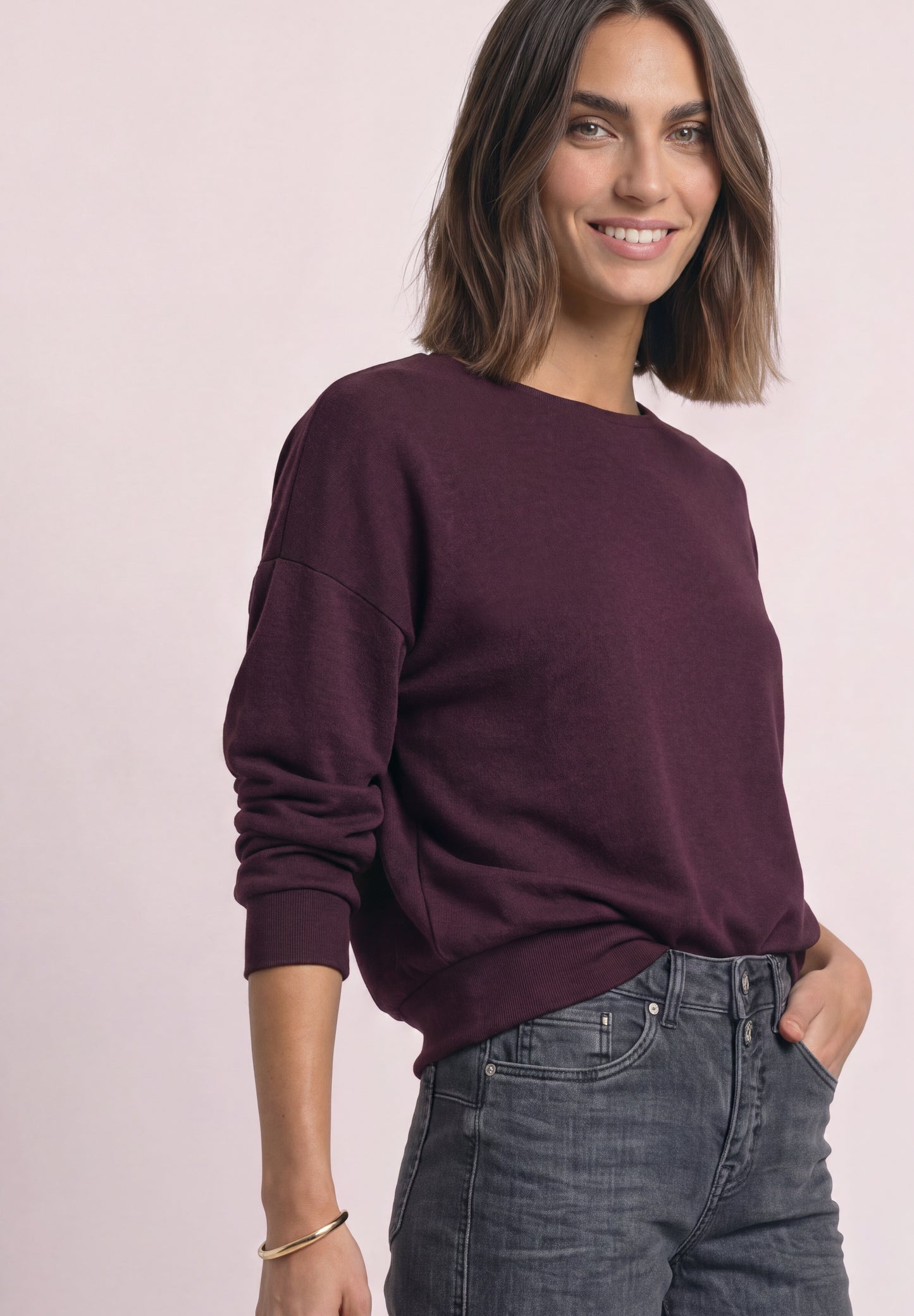 Street One - Langarm Shirt mit Elastikbund - Farbe: rustic rouge mel.