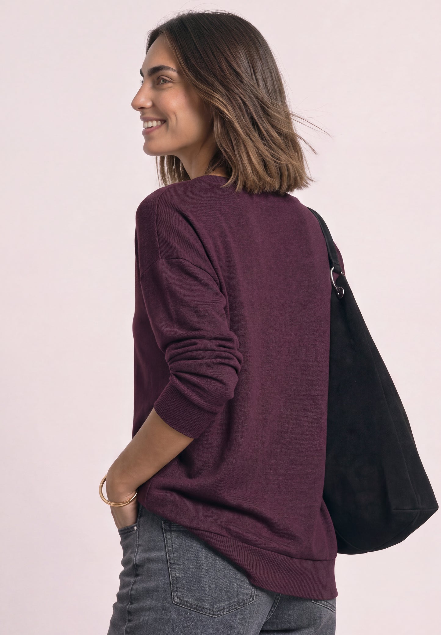 Street One - Langarm Shirt mit Elastikbund - Farbe: rustic rouge mel.