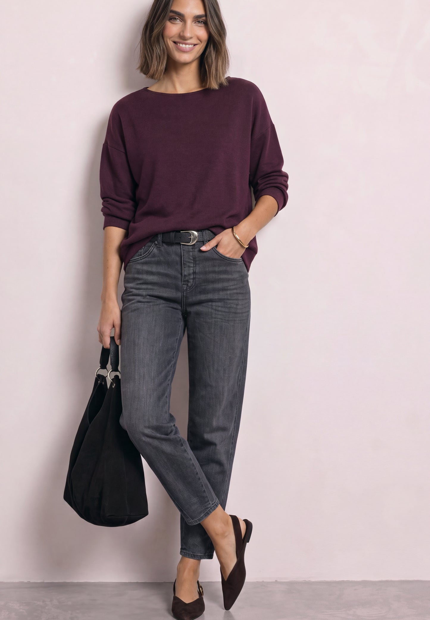 Street One - Langarm Shirt mit Elastikbund - Farbe: rustic rouge mel.