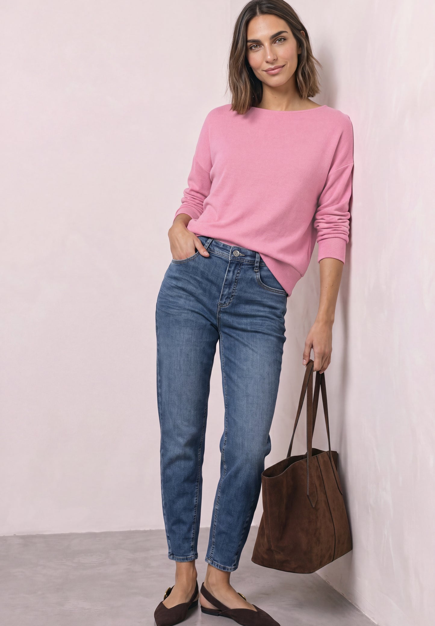 Street One - Langarm Shirt mit Elastikbund - Farbe: warm blush mel.