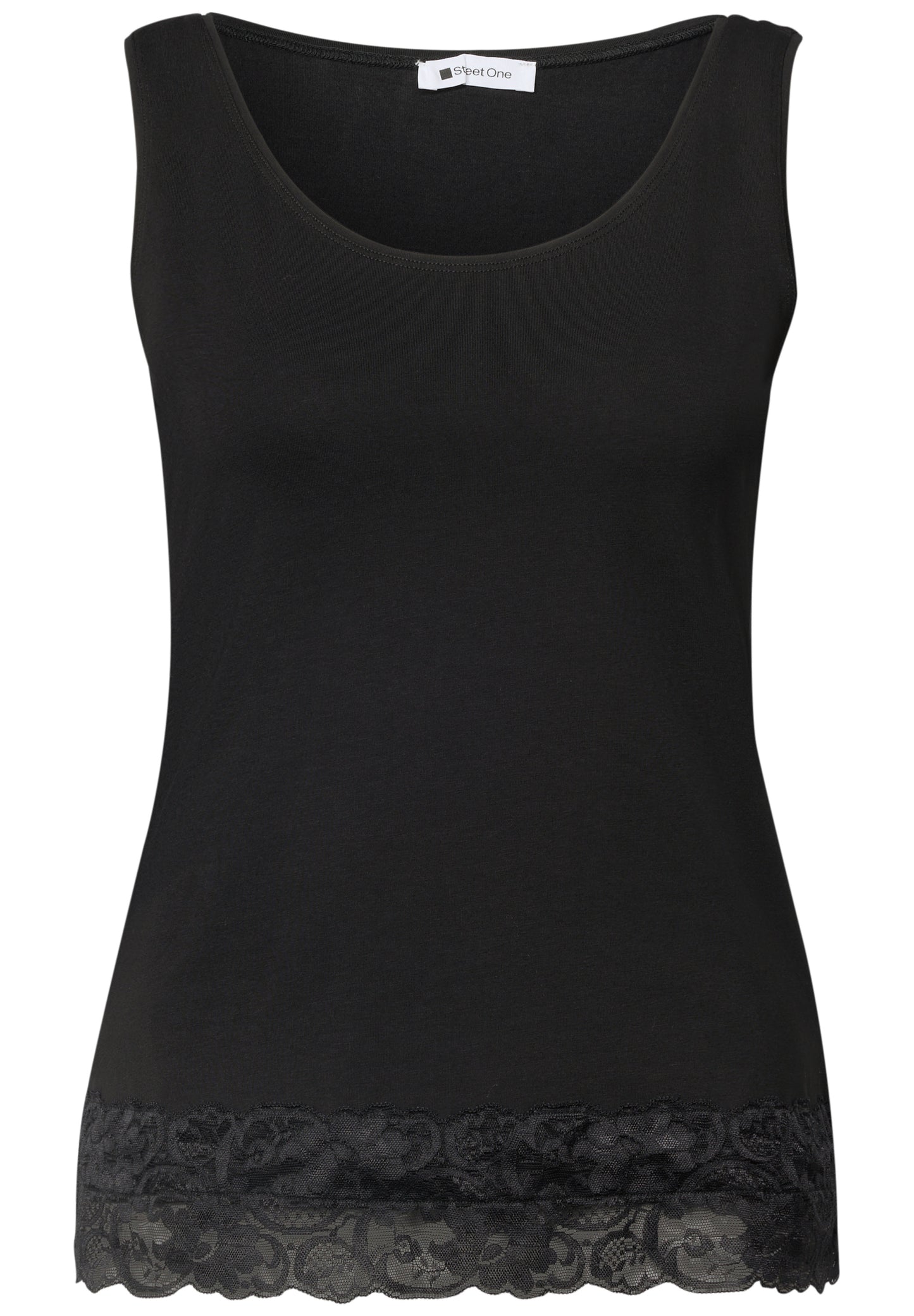 Street One - Top mit Rundhals und Spitzenkante - Farbe: Black
