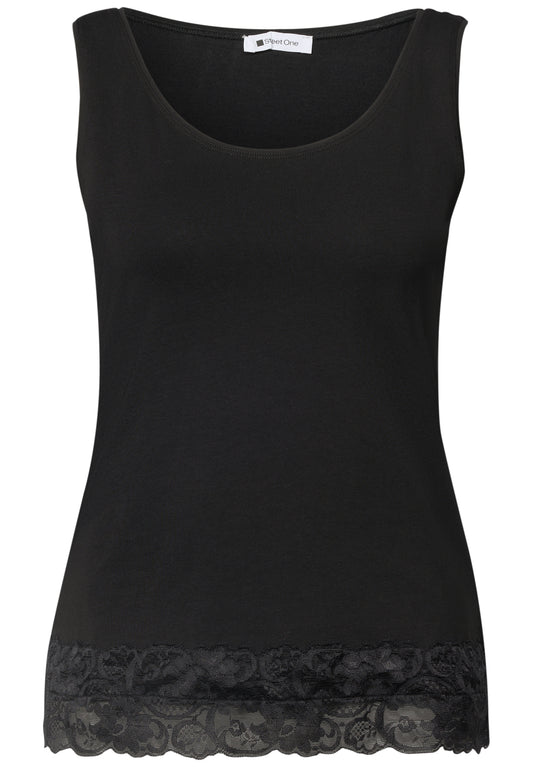Street One - Top mit Rundhals und Spitzenkante - Farbe: Black