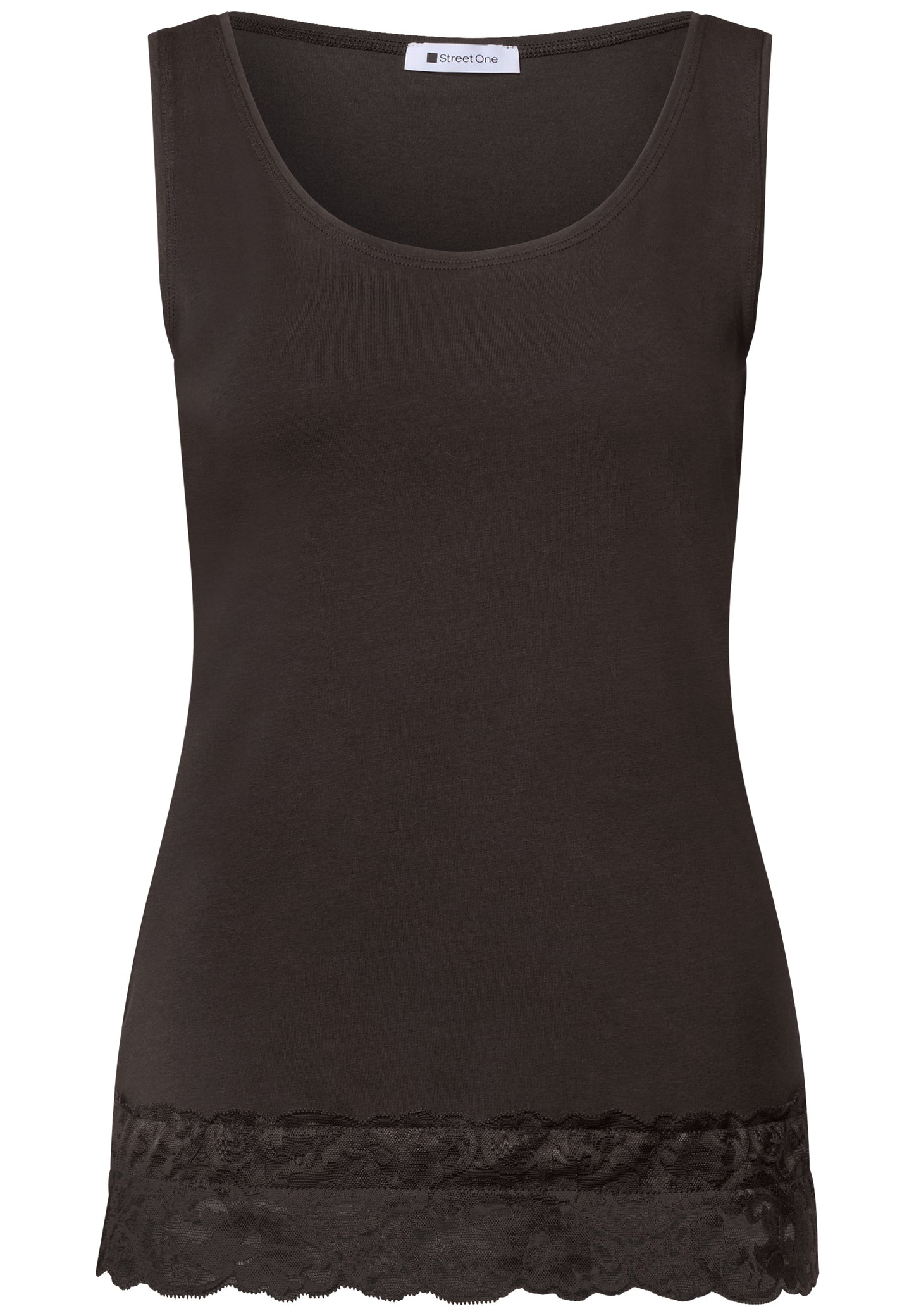 Street One - Top mit Rundhals und Spitzenkante - Farbe: black coffee
