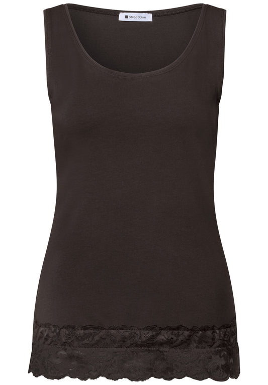 Street One - Top mit Rundhals und Spitzenkante - Farbe: black coffee