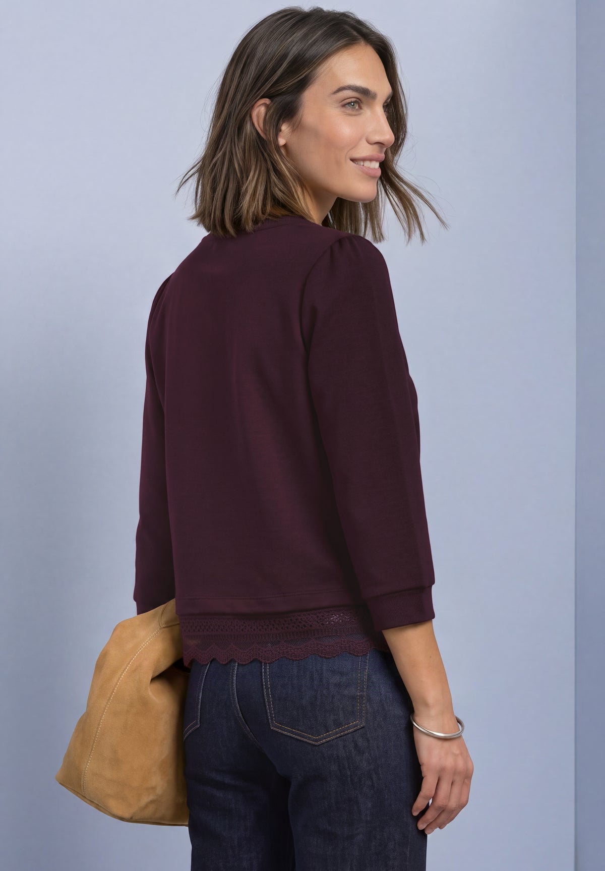 Street One - 3/4-Arm Shirt mit Spitzenkante am Saum - Farbe: rustic rouge