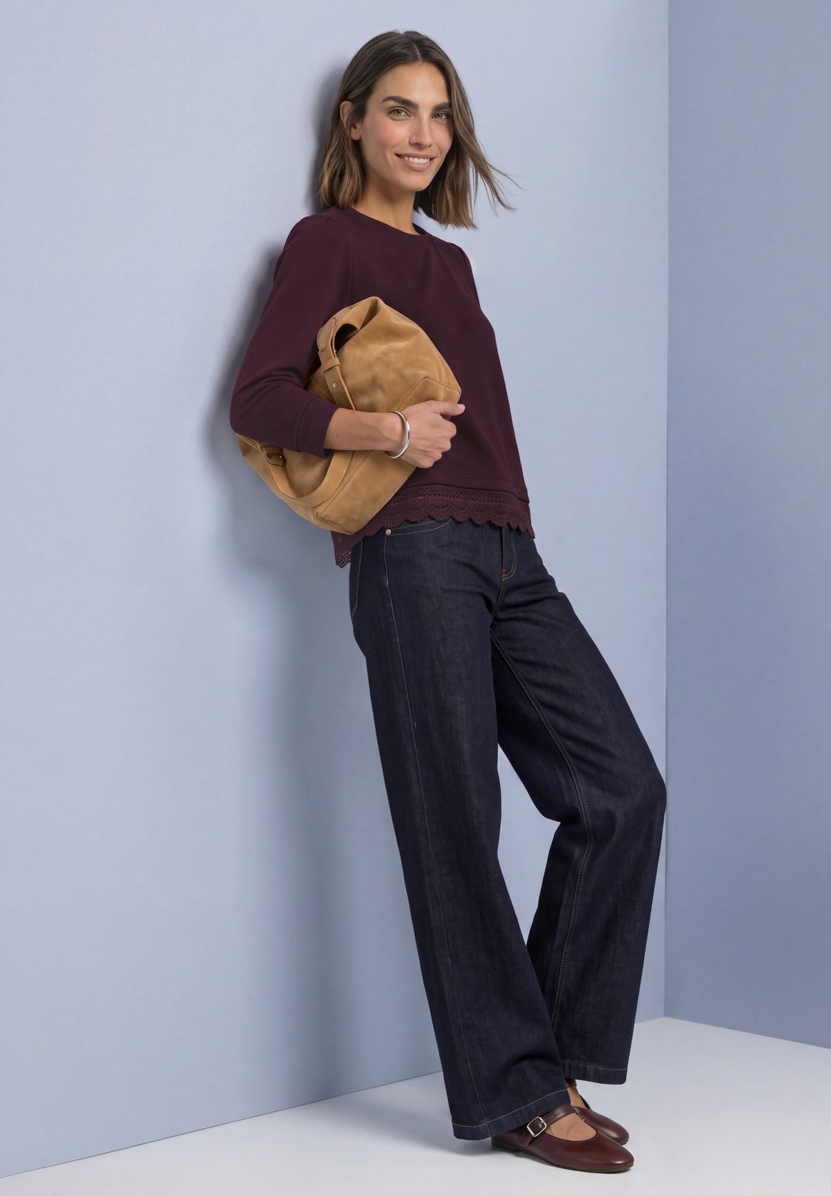 Street One - 3/4-Arm Shirt mit Spitzenkante am Saum - Farbe: rustic rouge
