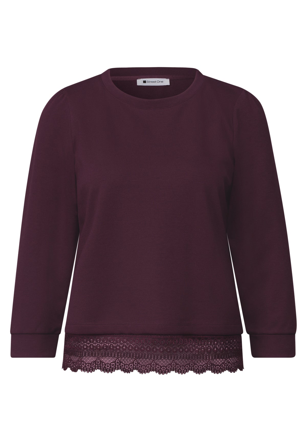 Street One - 3/4-Arm Shirt mit Spitzenkante am Saum - Farbe: rustic rouge