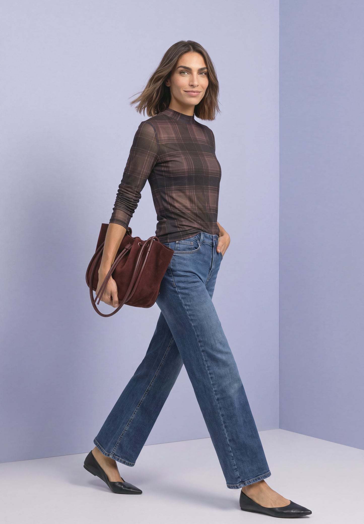 Street One - Langarm Mesh-Shirt mit Rundhals und Print - Farbe: sanded amber