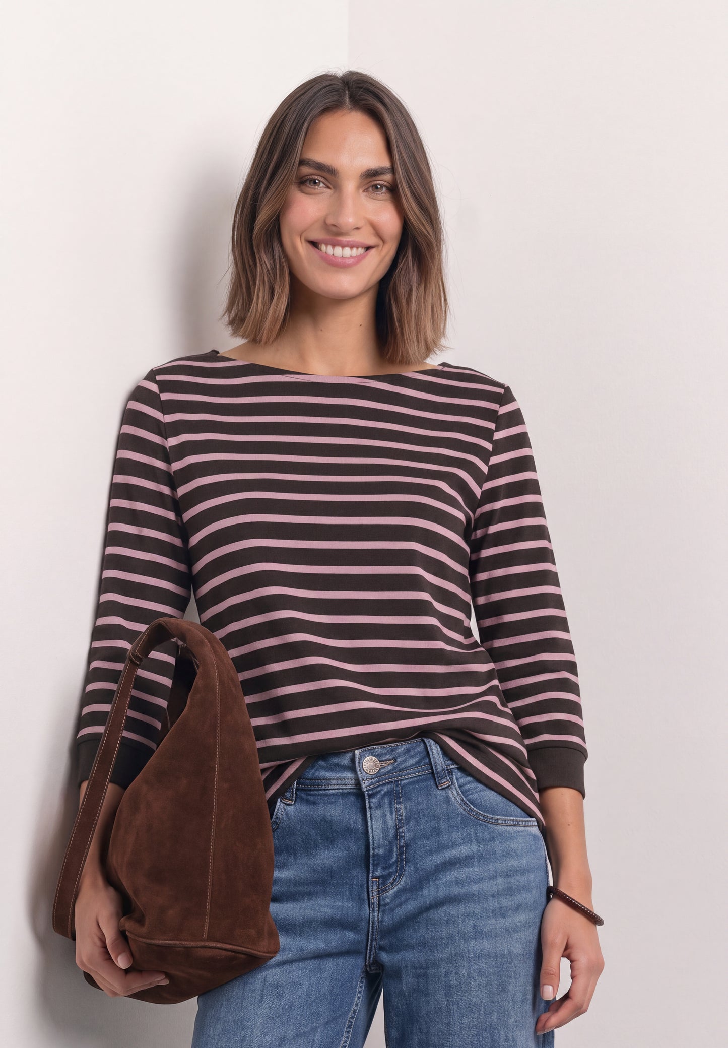 Street One - 3/4-Arm Shirt mit Boat Neck und Streifen - Farbe: vintage blush