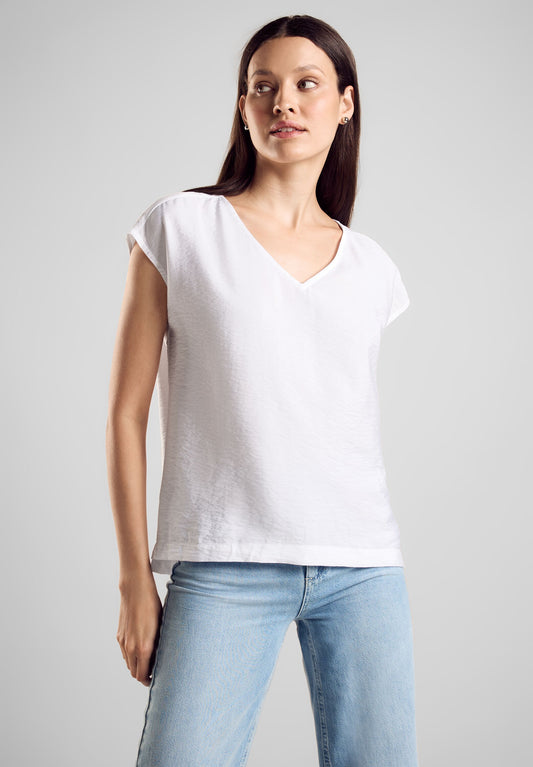 Street One - T-Shirt mit V-Ausschnitt - White