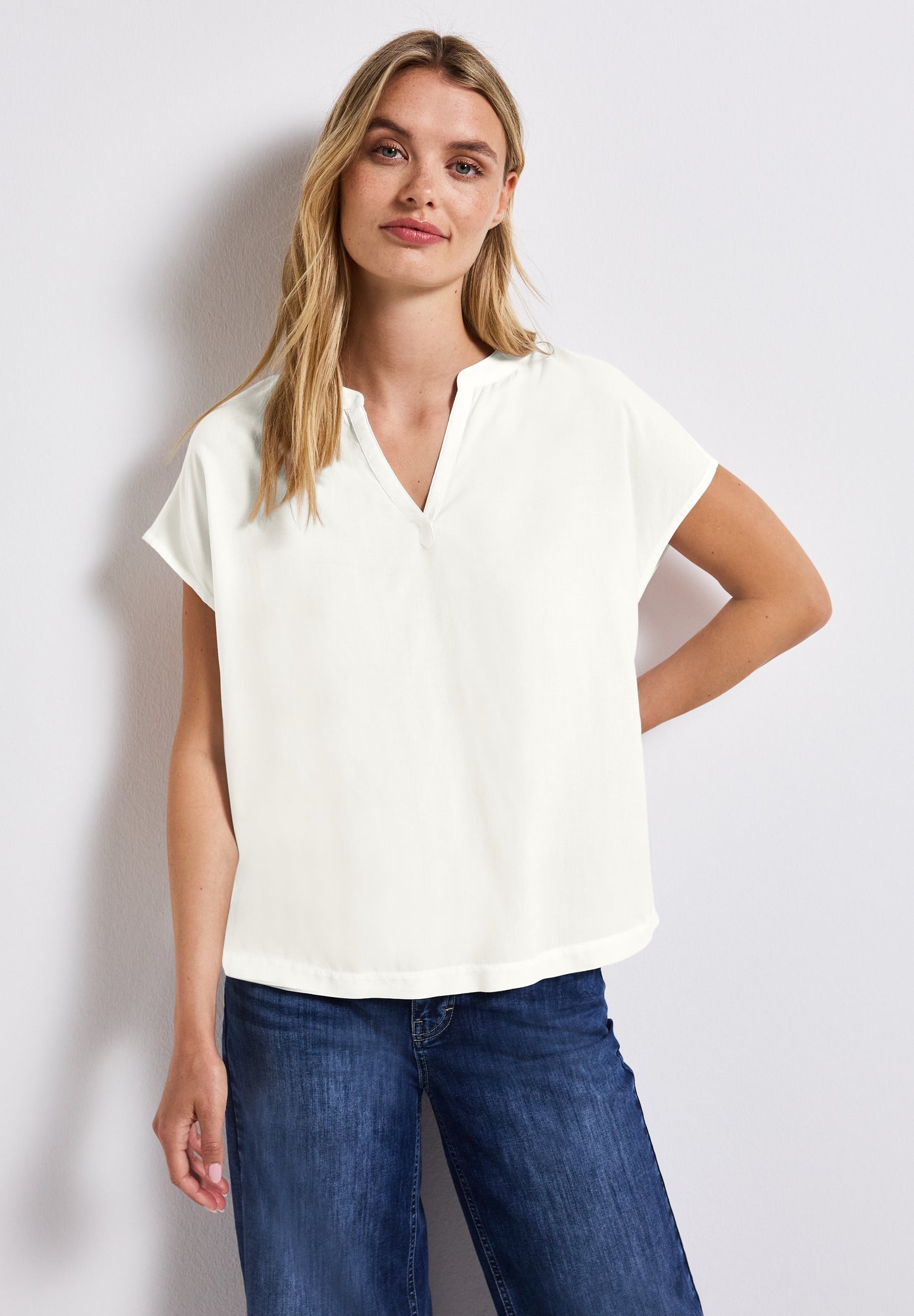 Street One Split Neck Bluse in Unifarbe - Farbe: off white