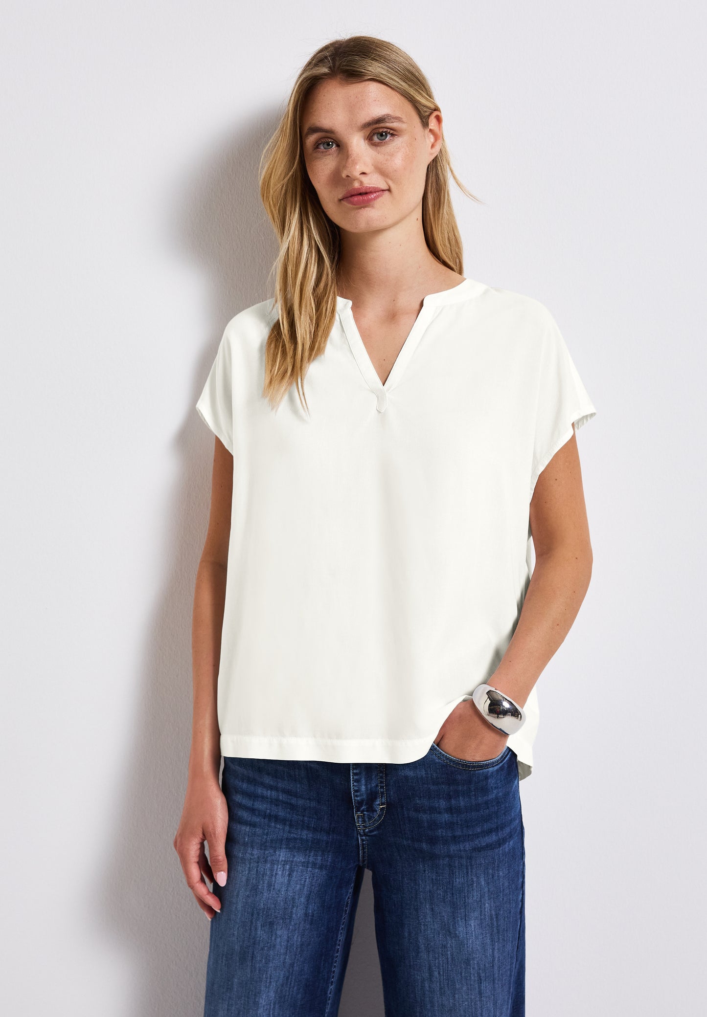 Street One Split Neck Bluse in Unifarbe - Farbe: off white