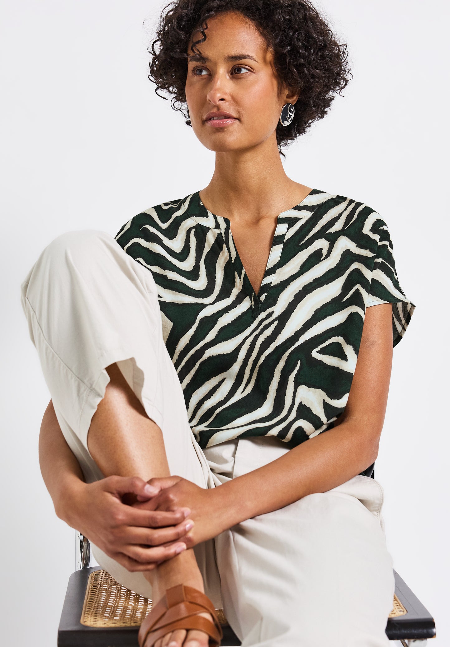 Street One Bluse mit Zebra-Muster - Farbe: pine grove green